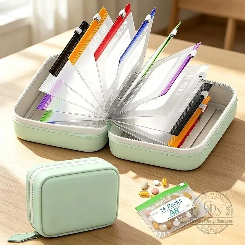 Portable 14-Day Pill Organizer Case with Daily Pouches for Travel Medication