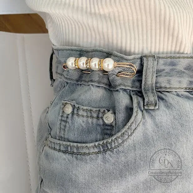Elegant Pearl and Rhinestone Safety Pin Brooch