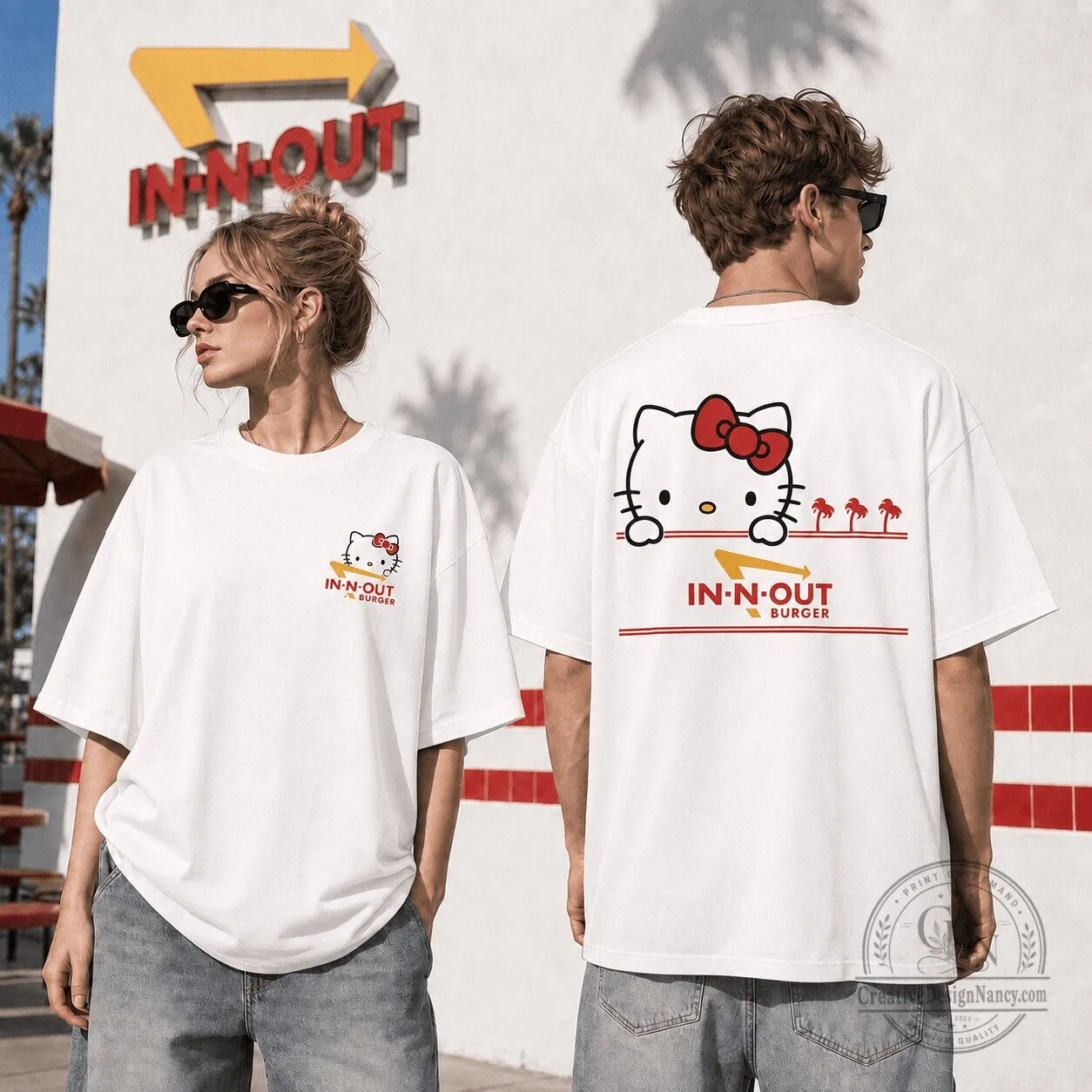 Hello Kitty In-N-Out Burger California Vibes Graphic T-Shirt for Men and Women