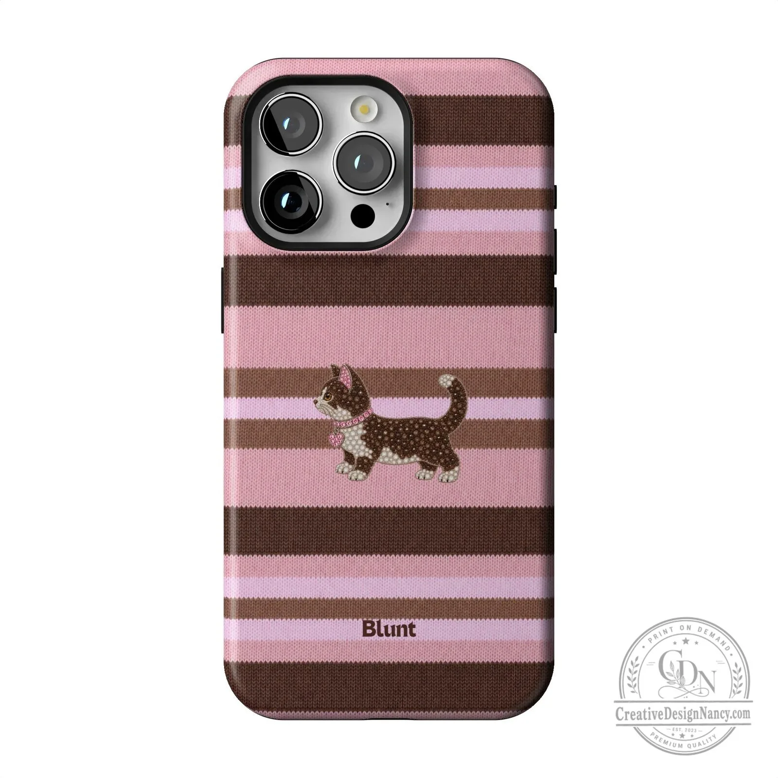 Pink and Brown Striped Kitten Pattern Protective iPhone Case 42 Pink and Brown Striped Kitten Pattern Protective iPhone Case