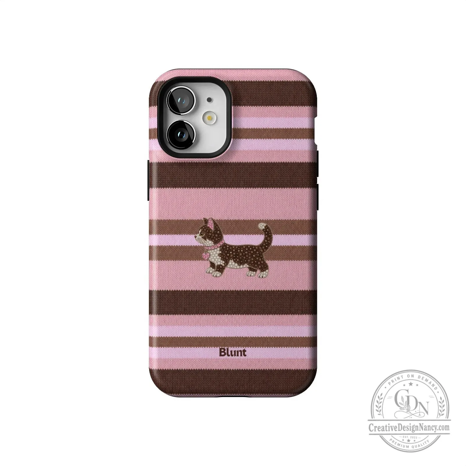 Pink and Brown Striped Kitten Pattern Protective iPhone Case 55 Pink and Brown Striped Kitten Pattern Protective iPhone Case