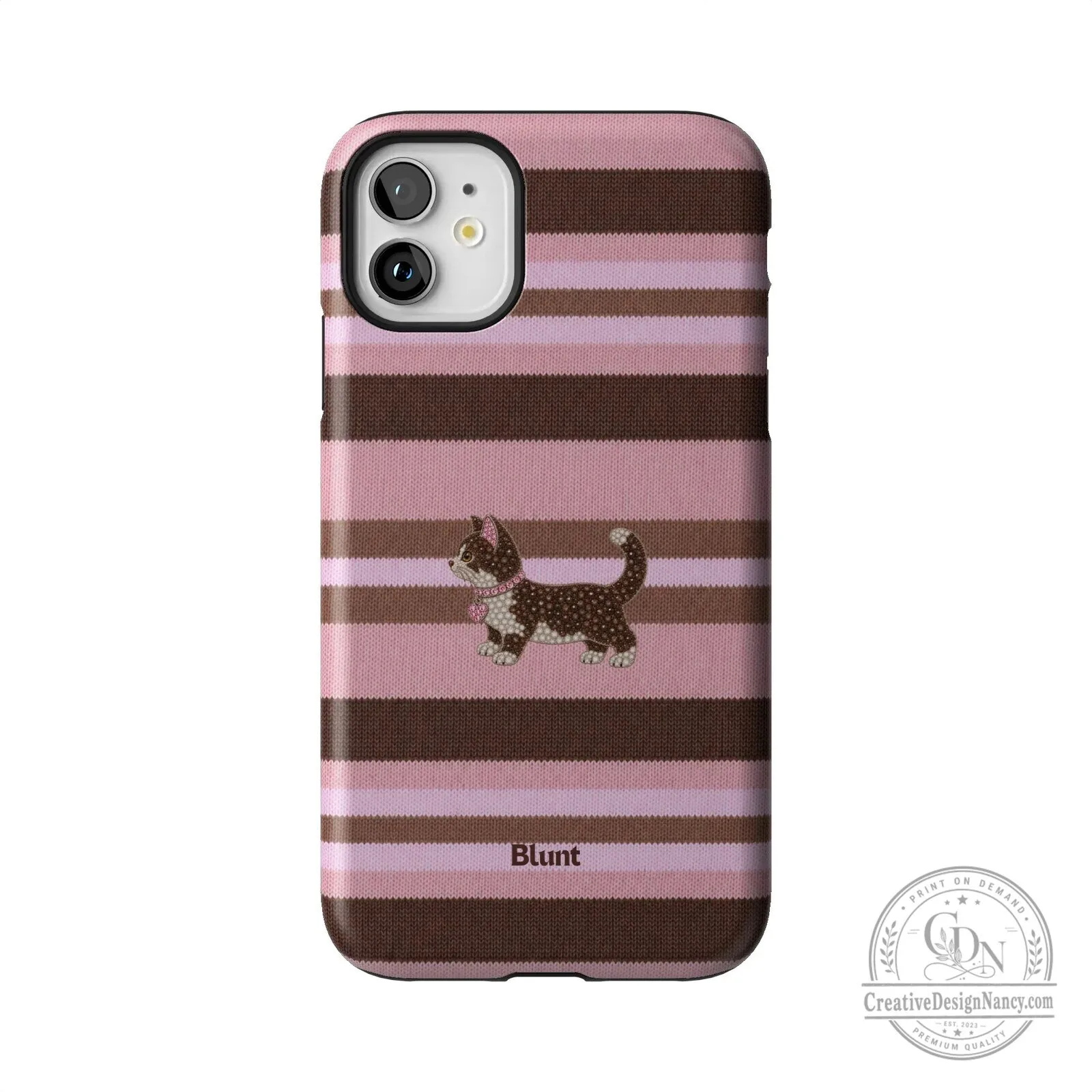 Pink and Brown Striped Kitten Pattern Protective iPhone Case 56 Pink and Brown Striped Kitten Pattern Protective iPhone Case