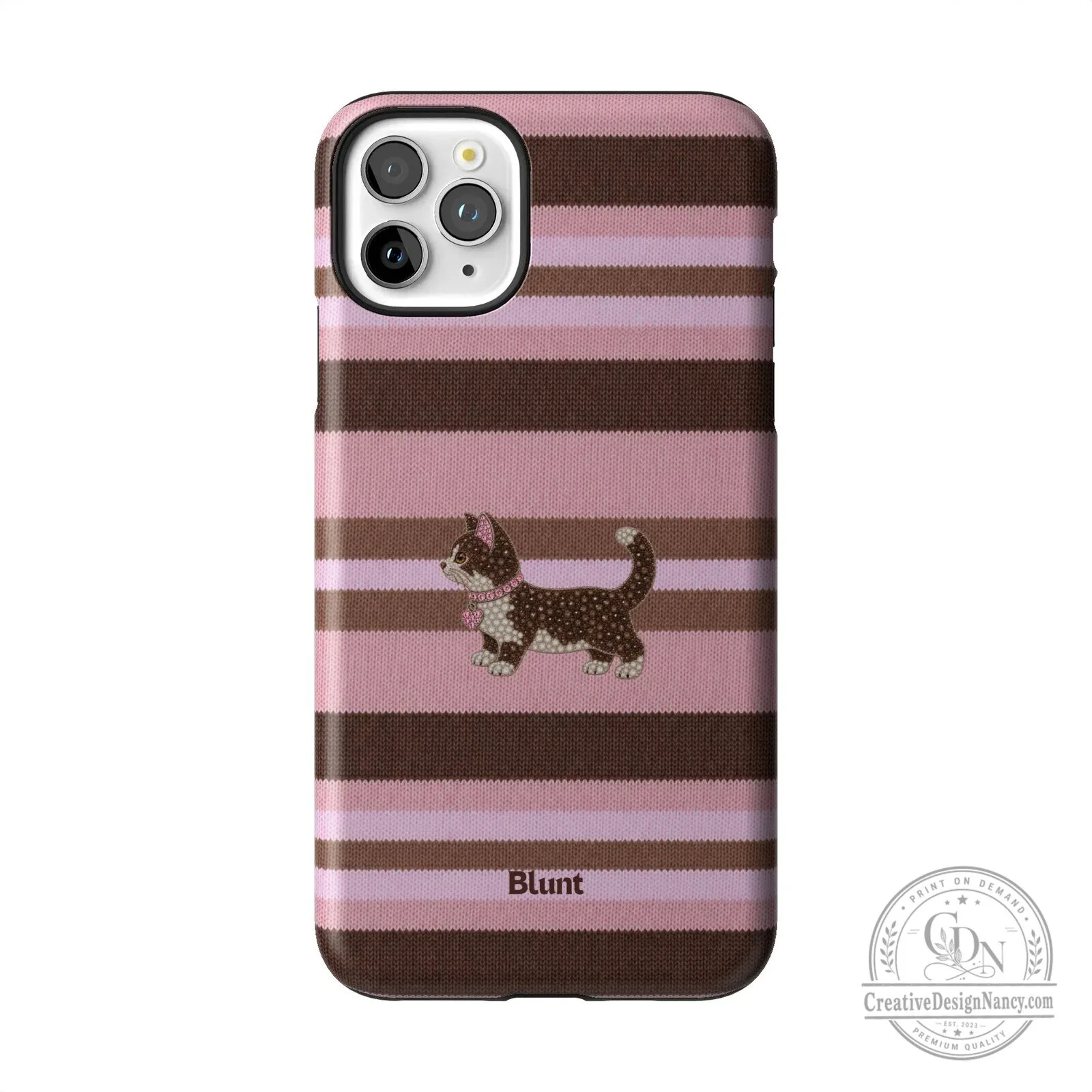 Pink and Brown Striped Kitten Pattern Protective iPhone Case 58 Pink and Brown Striped Kitten Pattern Protective iPhone Case