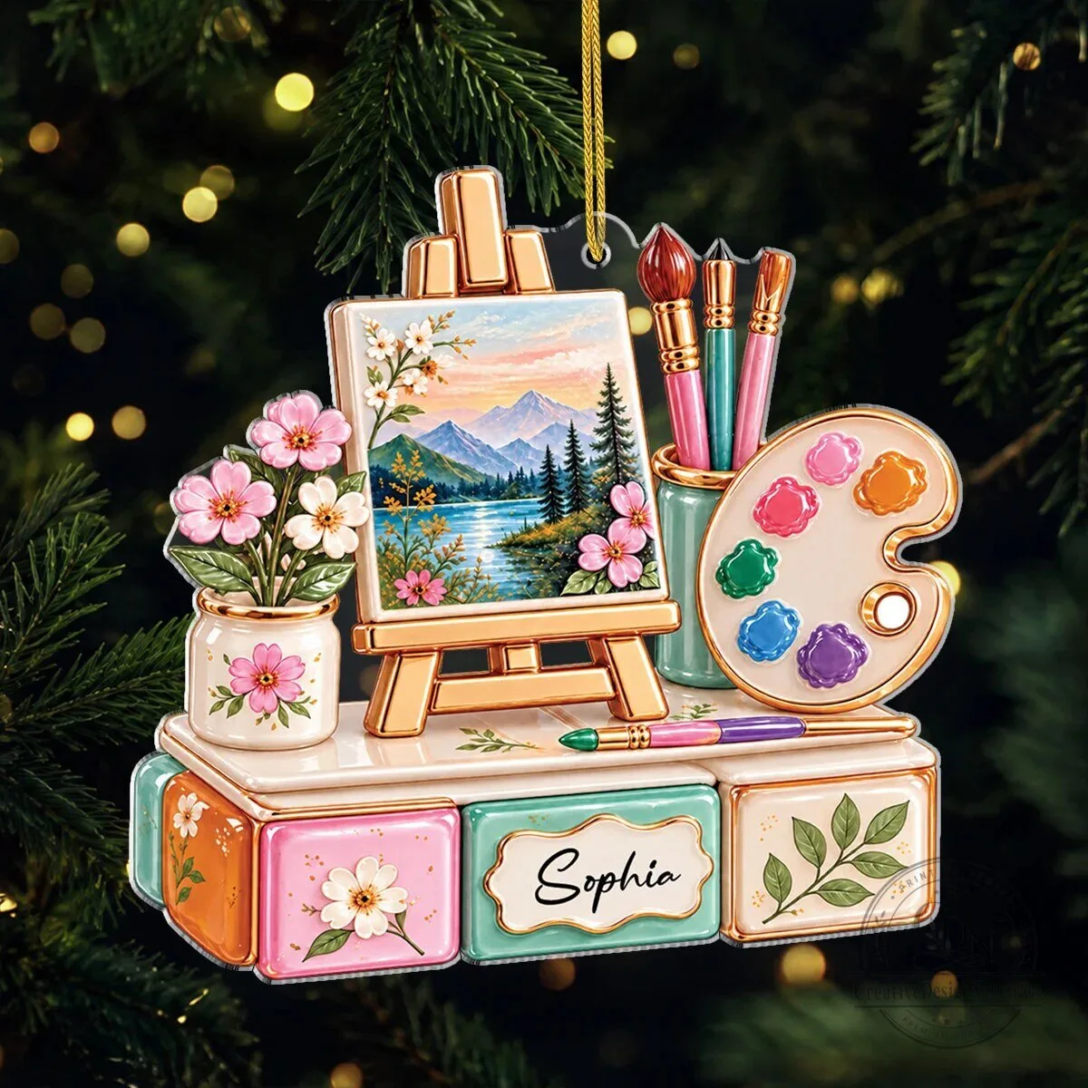 Personalized Artist Painting Easel Palette Brushes Christmas Tree Ornament 6 Personalized Artist Painting Easel Palette Brushes Christmas Tree Ornament